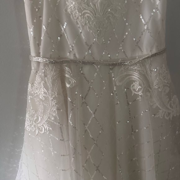 David's Bridal Pink and White Sequin Embellished flower girl dress - Picture 7 of 8